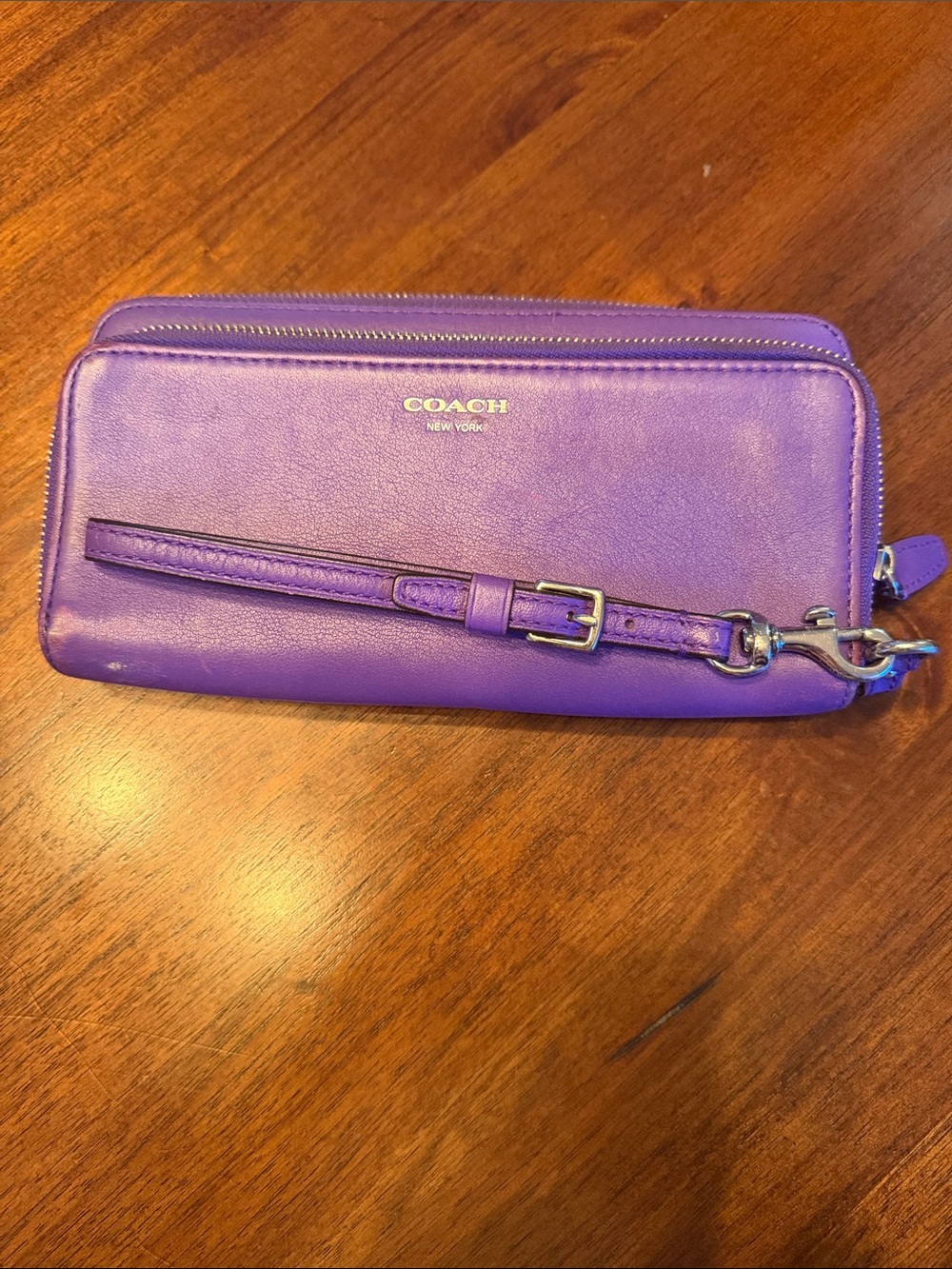Coach Purple Leather Wristlet with Removable Strap